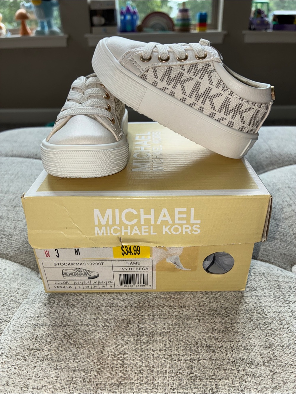 Michael Kors Kids White & Beige Logo Platform Sneakers